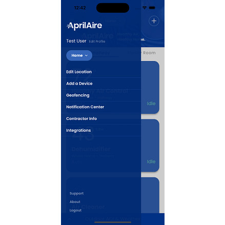 aprilaire wi-fi thermostat app side menu screen user guid