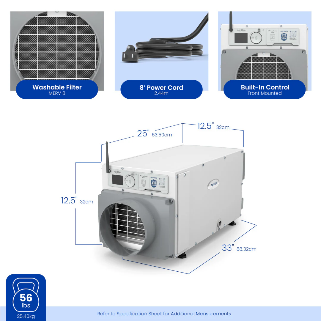 AprilAire E070W Dehumidifier Size Measurements Web Ready Photo