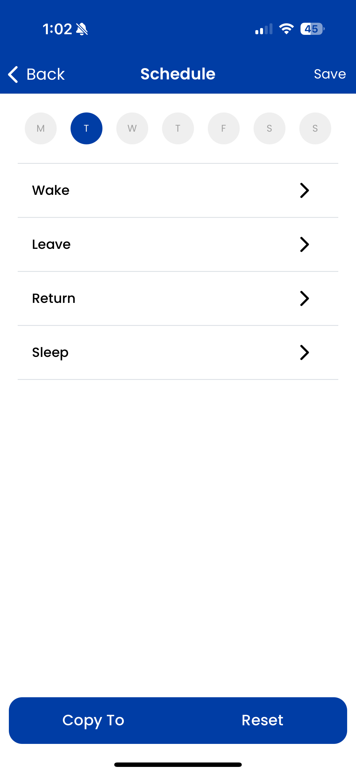 Schedule Screen 1