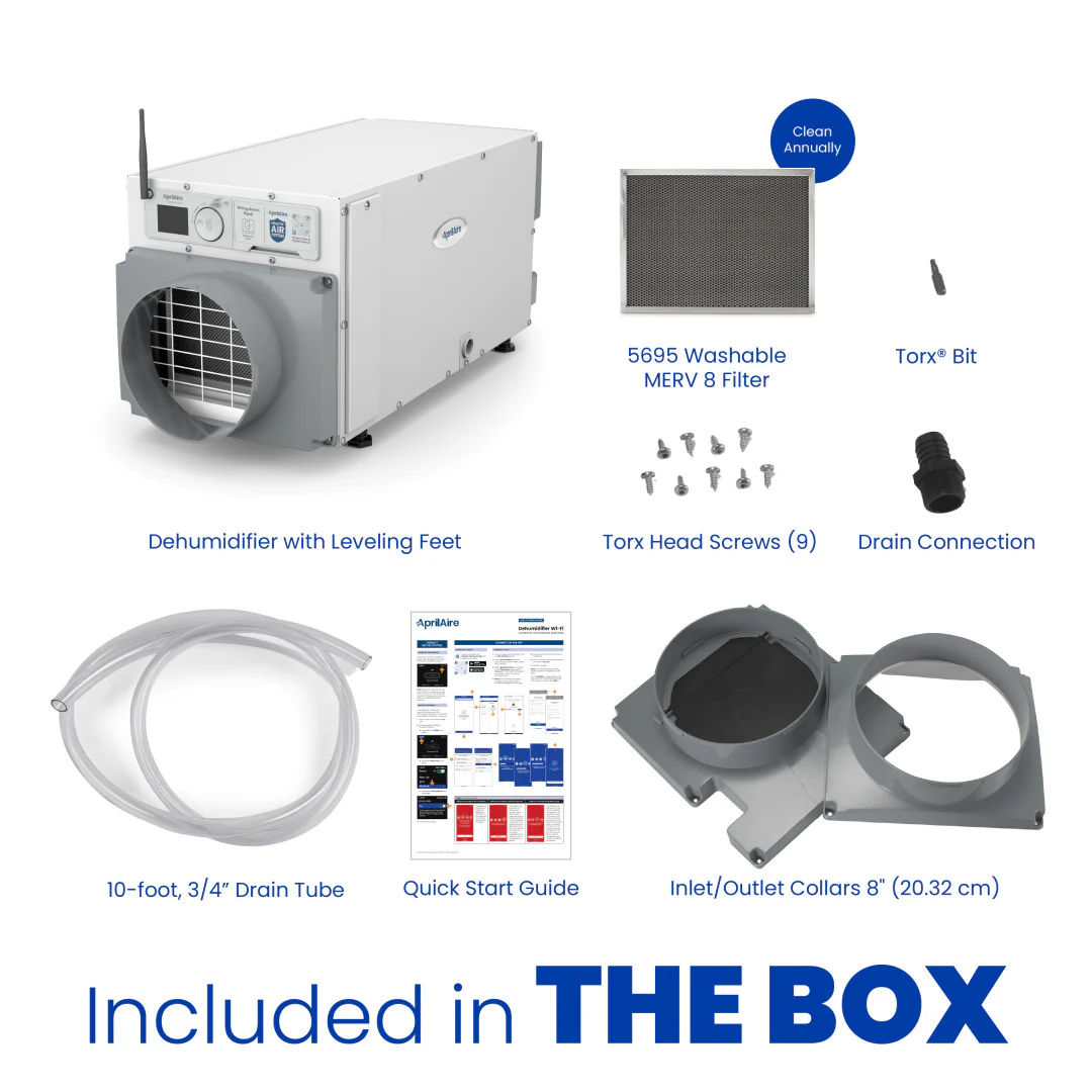 AprilAire E070W Dehumidifier Box Contents Web Ready Photo