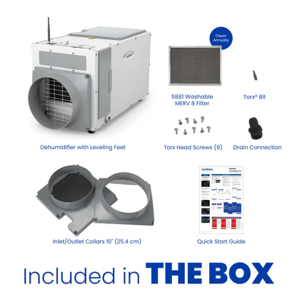 AprilAire E100W Dehumidifier Box Contents Web Ready Photo