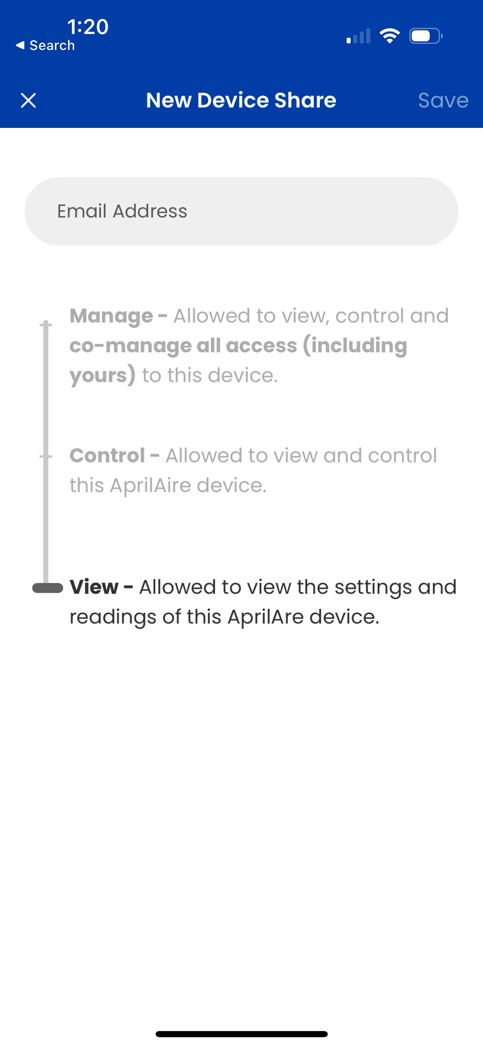 aprilaire device sharing screen